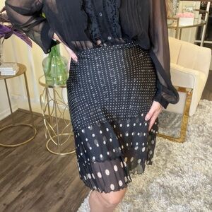 Tommy Hilfiger Mid Length Silk Black White Polka Dots Tier Ruffle Layer Skirt 16